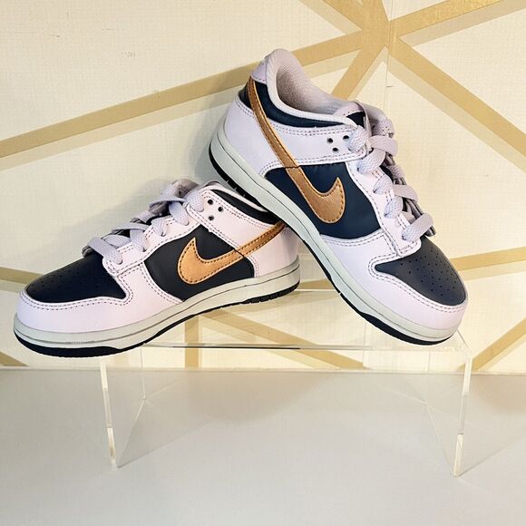 NEW SZ 10.5C Nike Kids Dunk Low "Copper Swoosh" DX1663-400 Blue Violet Metallic - Picture 1 of 10